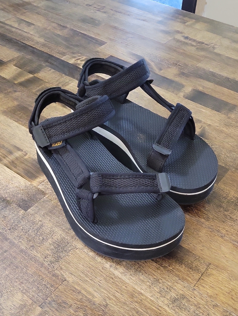 Teva Black Sport Sandals with Yellow Logo Size 7